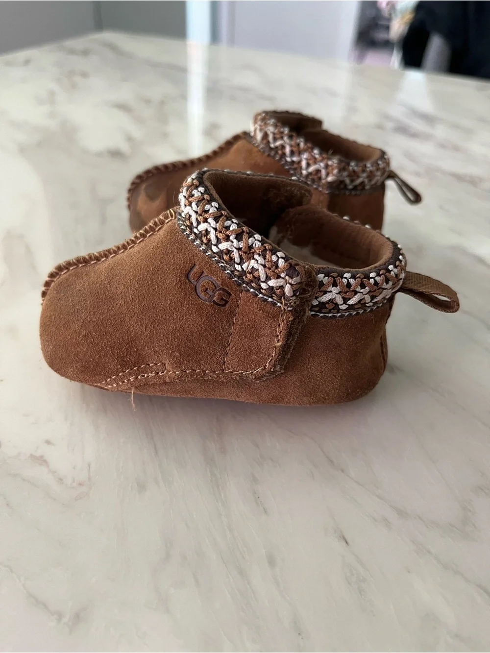 UGG Brown Suede Baby Cozy Moccasins with Trim